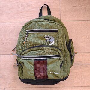 Vintage L.L Bean Embroidered Racoon Green Y2k Nylon Backpack